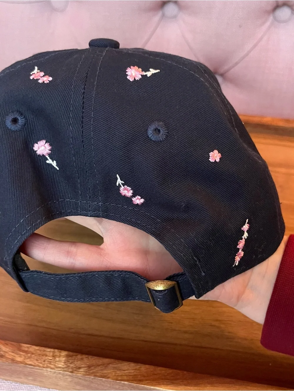 Gola x Anthropologie Black Baseball Cap with Pink Flowers Floral Embroidery